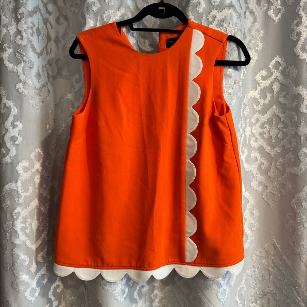 Victoria Beckham Sz S Orange Sleeveless Top with White Scallop Trim